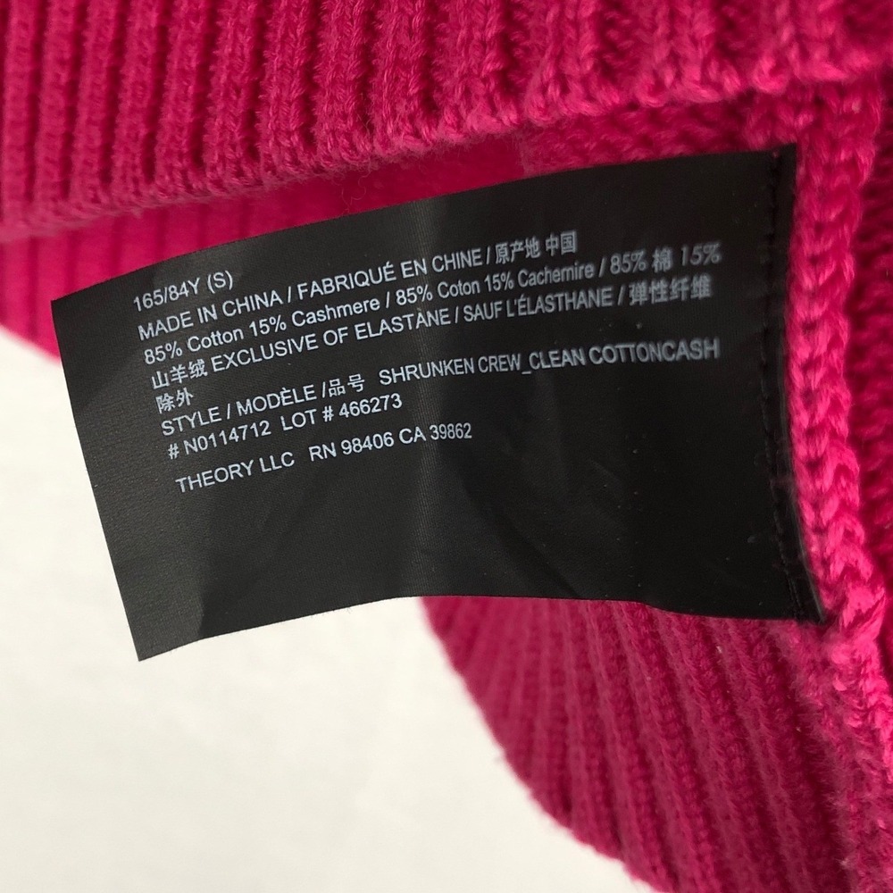 THEORY Cotton Cashmere Blend Crew Neck Sweater Women's S Magenta Pink L/S Casual - Picture 5 of 9